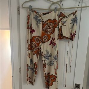 Reformation Cream and Orange Wide Leg Jumpsuit